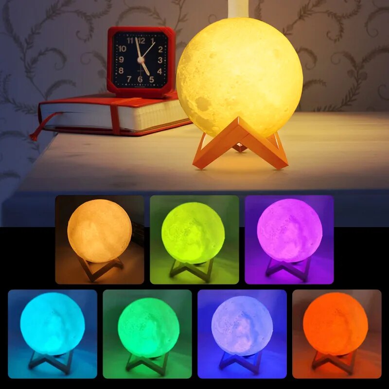 Luna Lamp™ - Lámpara de Noche LED con Impresión 3D y Cambio de 7 Colores